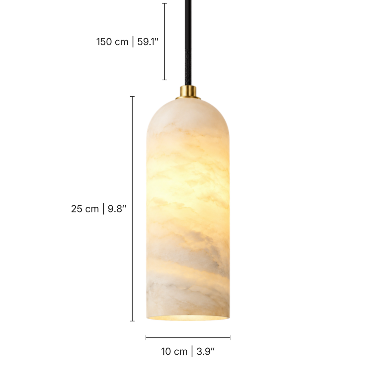 Lumen Alabaster Capsule Pendant Light, dimensions