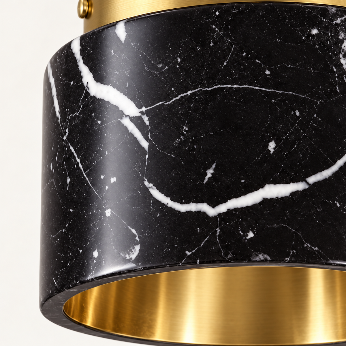 Isola Marble Drum Ceiling Light, black marble, studio photo