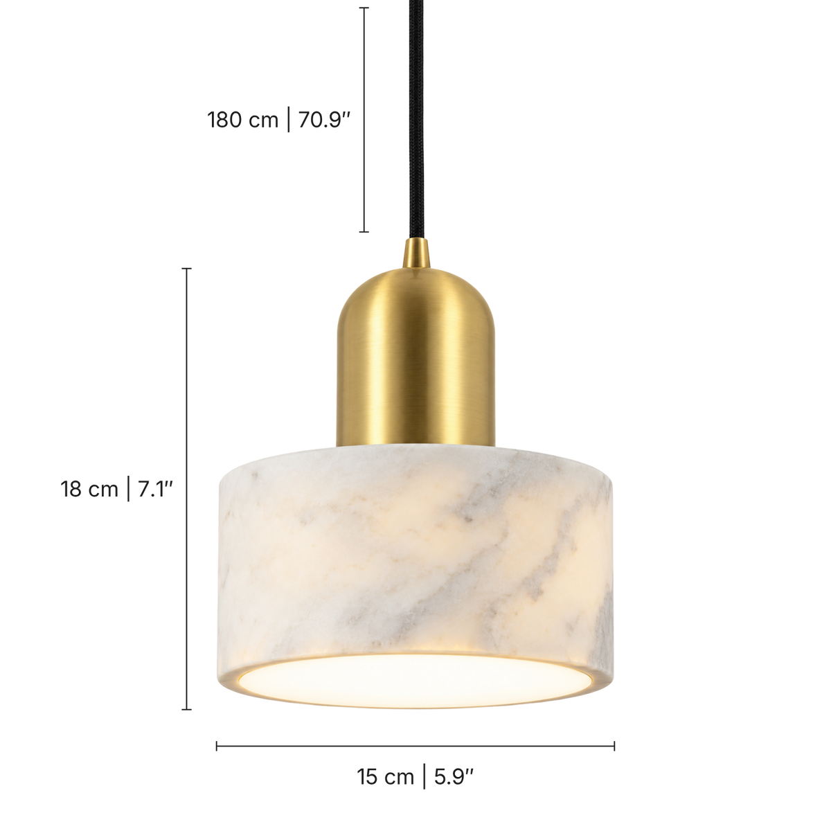 Milo Marble Drum Pendant Light, White, dimensions