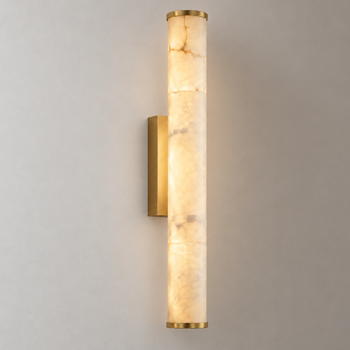 Vera Alabaster Column Wall Light, brass finish, studio photo